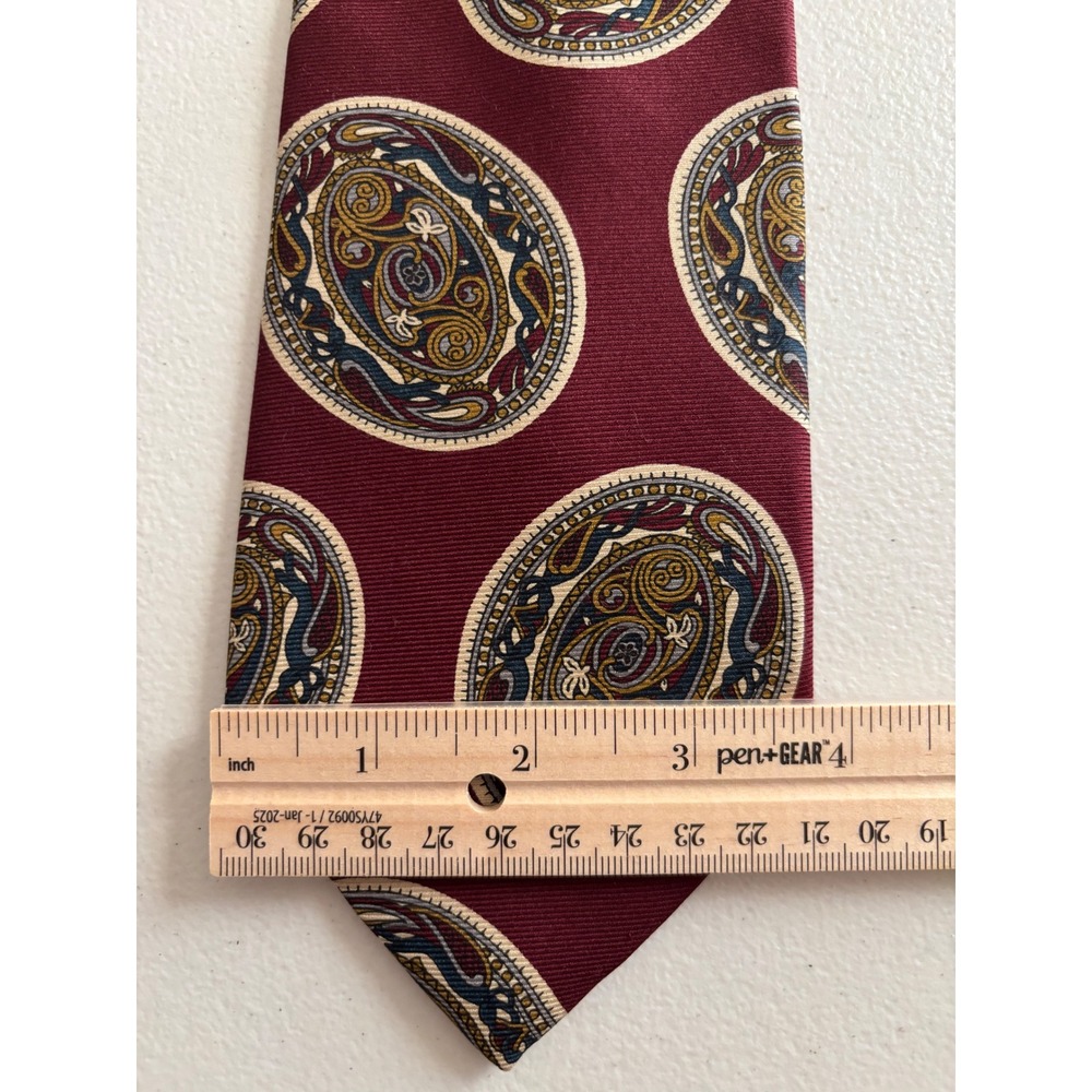 Muse's Atlanta Silk Necktie Hand Sewn Made‎ In USA Burgundy Paisley Pattern VTG - Picture 4 of 12